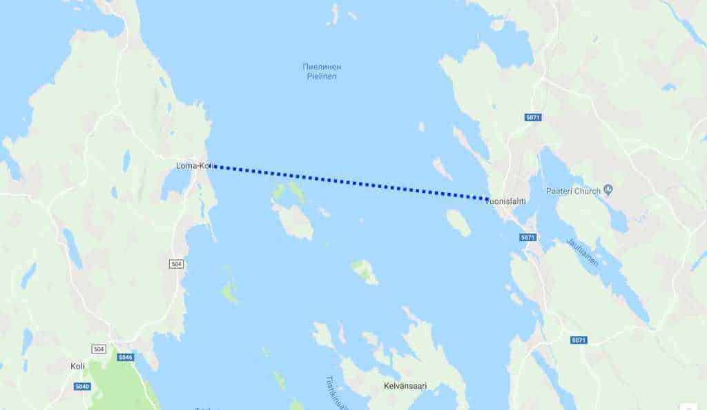 Ледовая дорога Коли-Вуонислахти на карте