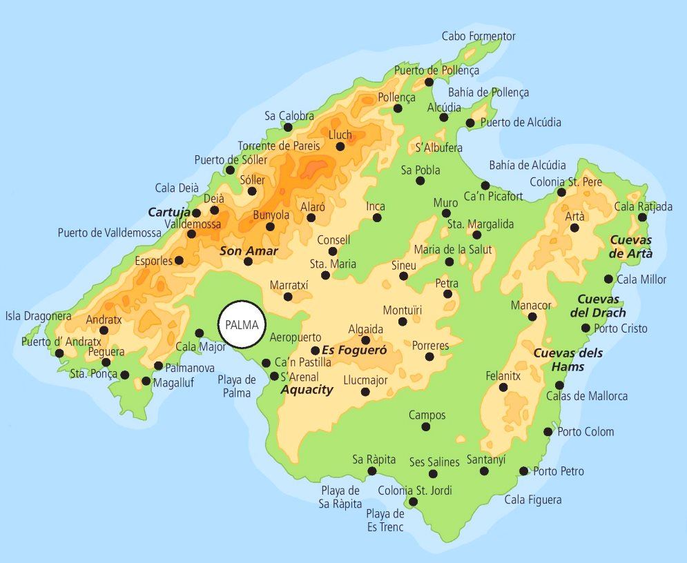 Майорка - основные города и поселки на карте